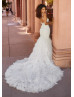 Ivory Lace Ruffled Tulle Open Back Gorgeous Wedding Dress